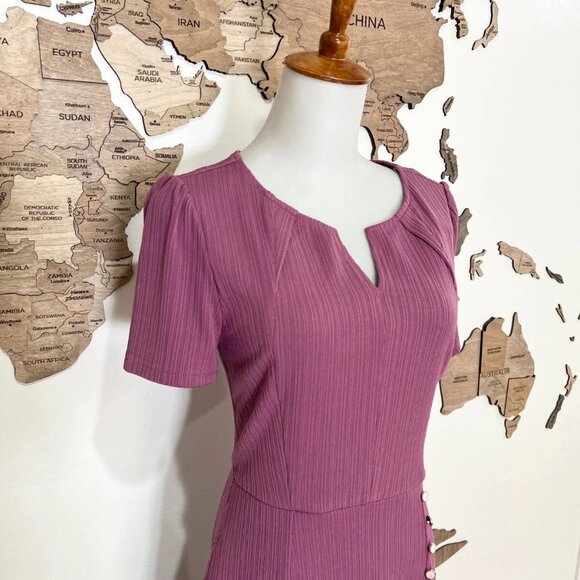 VFSHOW Women Pleated Notch Neck Purple Dress- Small - Picture 3 of 3